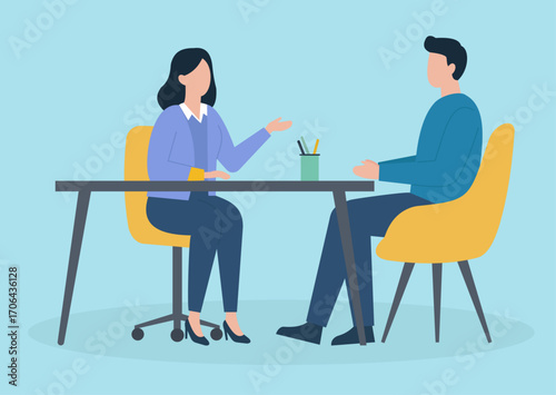 Professional dialogue in a minimalist setting, highlighting communication, collaboration, and mutual understanding