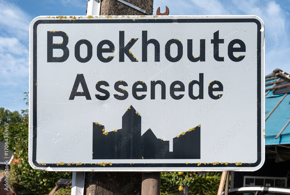 Fototapeta premium Road sign of the village of Boekhoute - Assenede, East Flanders, Belgium