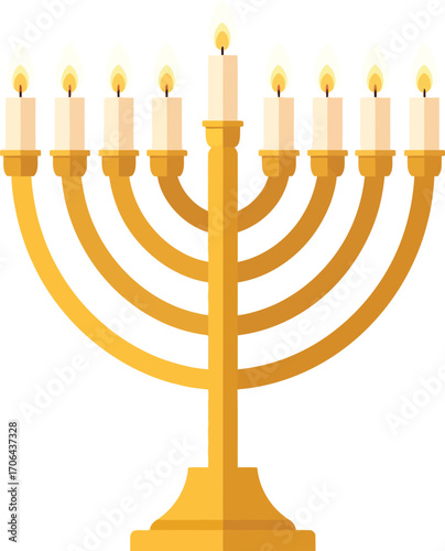 A radiant Menorah with all nine candles glowing brightly, symbolizing the spiritual warmth and triumph of light over darkness during the Hanukkah festival.