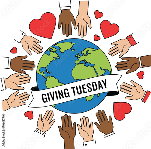 Celebrating global charity, donation, and community engagement with diverse hands reaching for the Earth, symbolizing unity, hope, and compassion for social good.