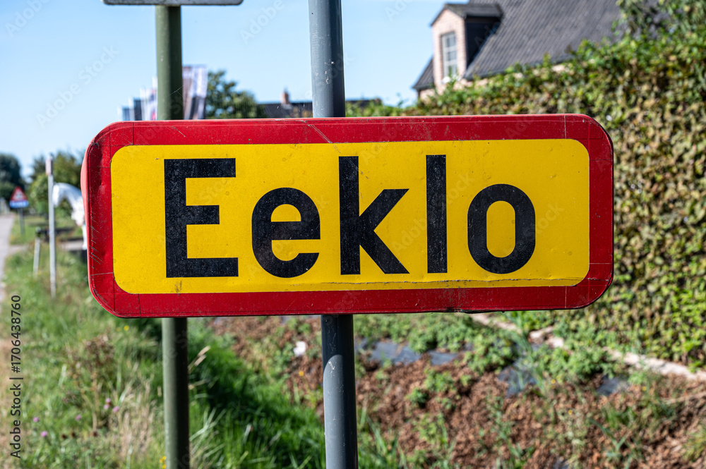 Fototapeta premium Road sign of the city of Eeklo, East Flanders, Belgium