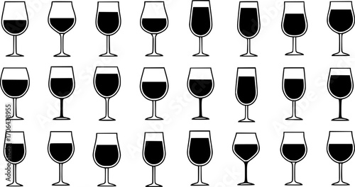 Different filled wine glasses vector icon set
