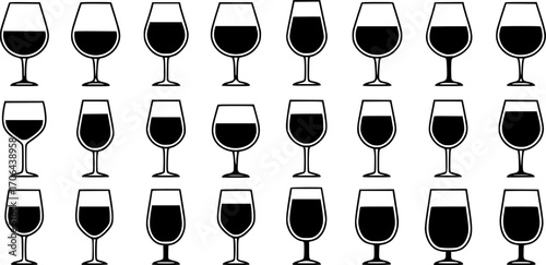 Different filled wine glasses vector icon set
