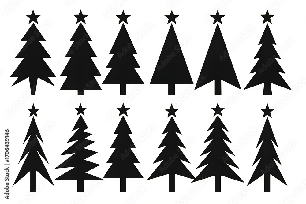 Obraz premium Christmas tree icons silhouette set collection of pine fir festive holiday trees vector design isolated on white background