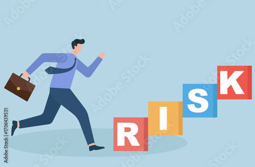 A bold leap toward growth—each step spells RISK, symbolizing ambition, challenge, and upward momentum in business or career pursuit