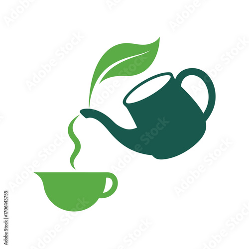 Tea Pot Pouring Into Cup Flowing Tea Design