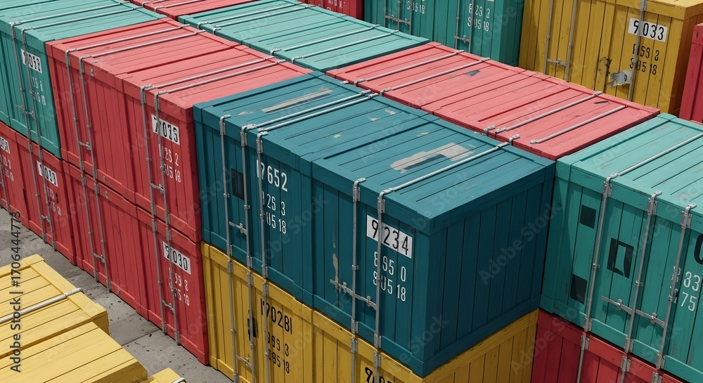Fototapeta premium Stacked shipping containers cargo container freight container intermodal container transport