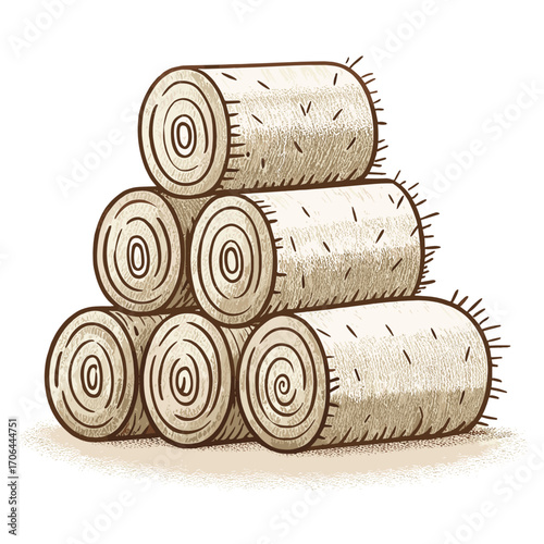 Stacked hay bales in rustic style with natural textures  