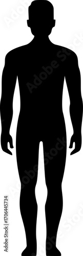 Clean and simple human body silhouette design, full body black male figure, medicine, fitness