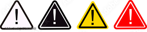 Set of four warning sign icons, collection of hazard symbols, alert or notify users about a problem