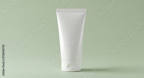 Plain White Tube Packaging for Cream or Lotion on Soft Green Background, Minimalist Cosmetic Product Mockup for Skincare