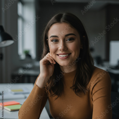 Free Download portrait of a smiling young woman in her work office - GFXLoad