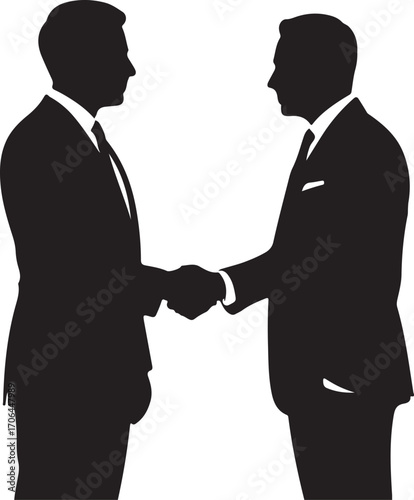 Two men in silhouette shaking hands wearing suits and ties business handshake