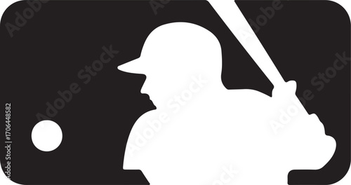 Black and white silhouette of a baseball player swinging a bat at a ball batter sports