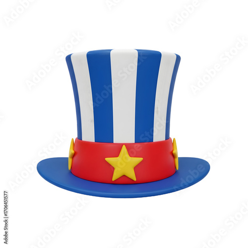 Uncle sam patriotic top hat with red white blue stripes stars festive american celebration symbol isolated Tansparent Background
