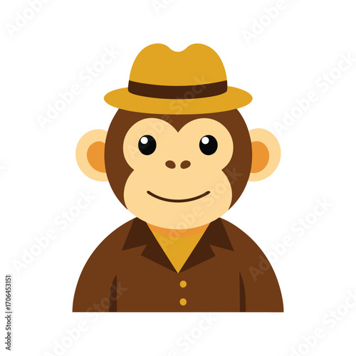 cartoon monkey with hat on white background