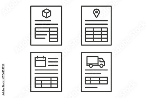 Logistics Invoice Icons. Line style icons of invoices for transportation and logistics: logistics invoice format, delivery fee
