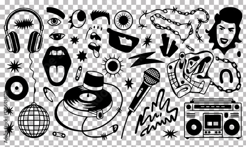 Retro Punk Hip-Hop Collage Illustration with Music and Grunge Elements
