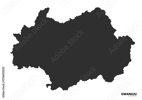 A black silhouette vector map of Gwangju, featuring clear outlines of the city's boundaries and key geographical features.