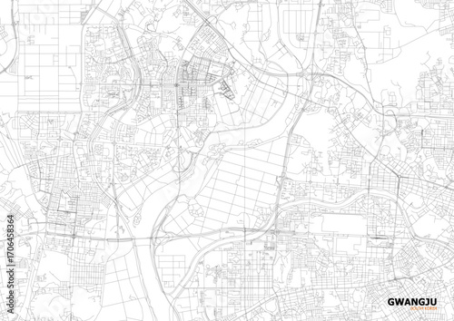 A detailed close-up vector map of Gwangju's highway interchange and road network in black and white outline style.