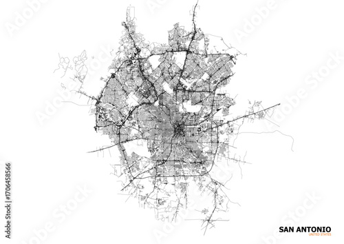 A minimalist black and white vector map of Gwangju’s highways and major road networks for clear design and navigation.
