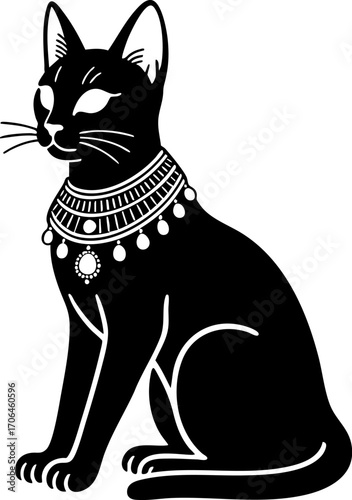Black Cat with Egyptian Jewelry Illustration