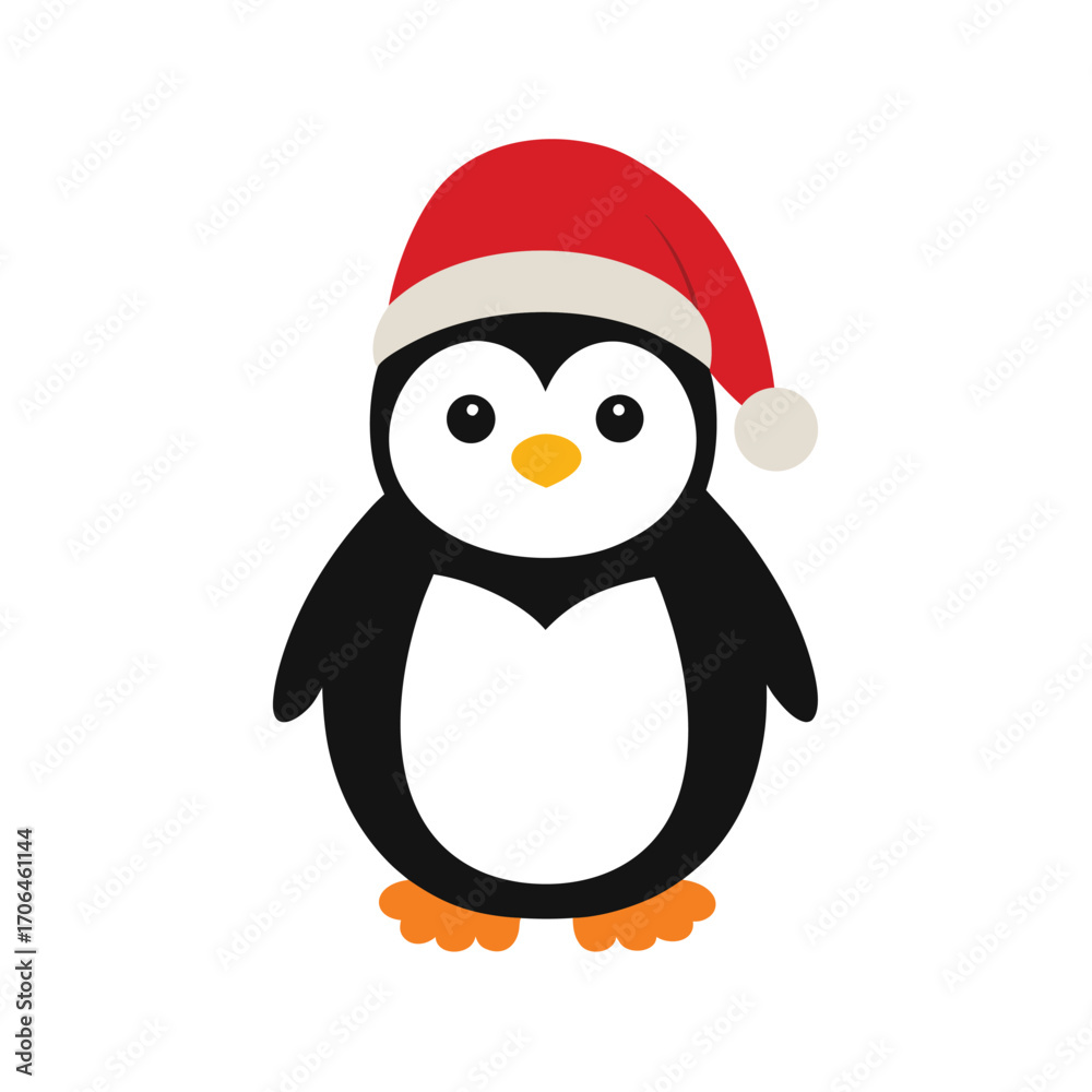 Fototapeta premium cute penguin with christmas hat on white background