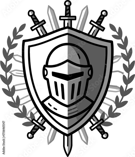 Medieval Knight Emblem with Shield and Swords