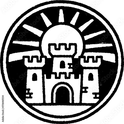 Castle Emblem with Sunburst Design