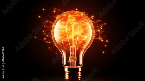 Glowing light bulb with energy particles, symbolizing innovation, creativity, and new ideas