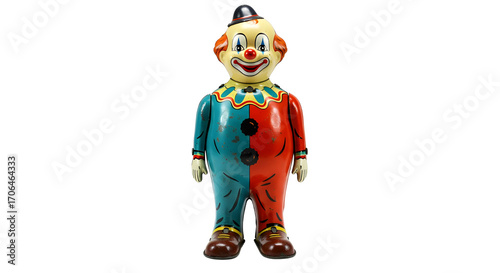 Quadro su tela Vintage tin toy clown with hat isolated PNG with Transparent Background