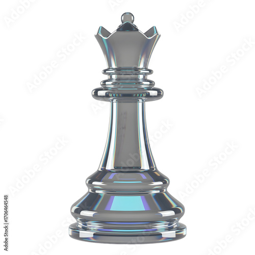 Stunning transparent crystal chess queen piece elegantly poised for strategic victory, symbolizing power, intelligence, and decisive leadership in games and business