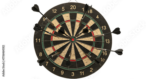 Darts stuck in a dartboard isolated PNG with Transparent Background