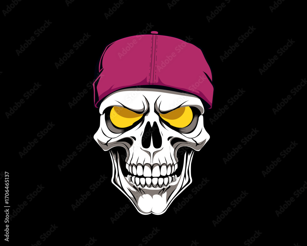 Obraz premium Skull with Cloth Around Forehead Illustration | Gothic Bandana Tattoo T-Shirt Design