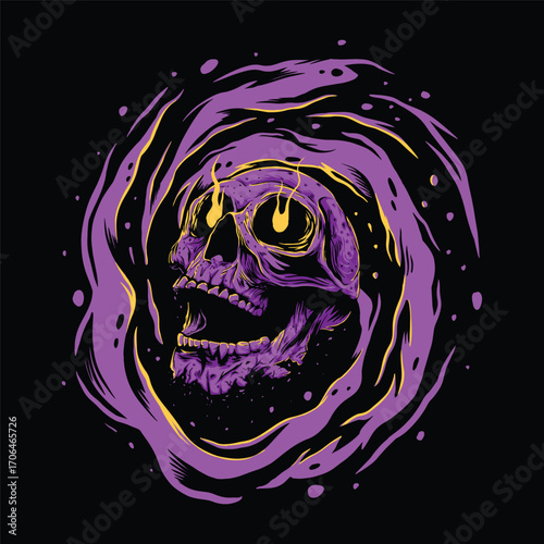 suffering from existence - Skull with Waves Around Illustration | Gothic Ocean Tattoo T-Shirt Design