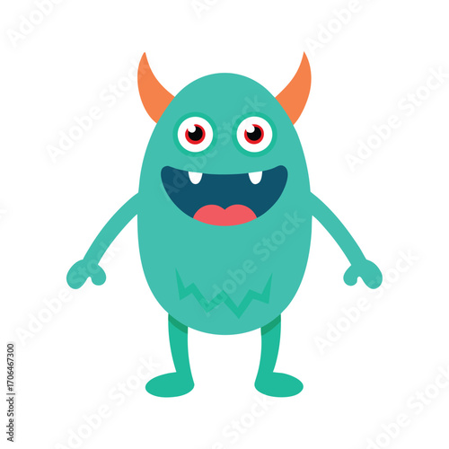 happy cartoon monster on white background