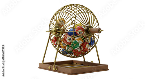 Photos Bingo game wheel with colorful balls isolated PNG with Transparent Background