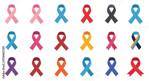 various colored ribbons symbolizing awareness campaigns for different causes