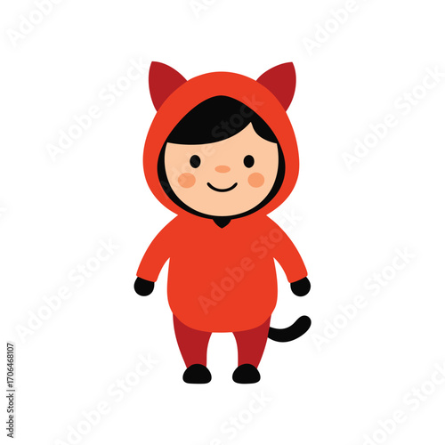 happy cat costume kid on white background 
