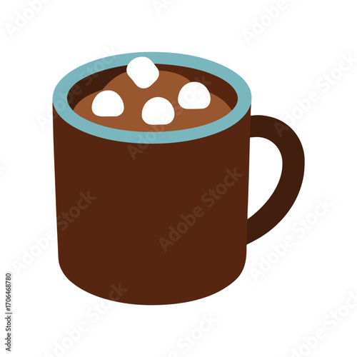  hot chocolate mug with marshmallows on white background