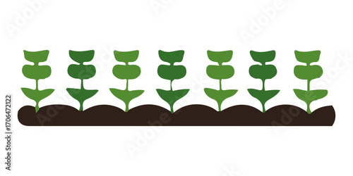 Row of stylized plants growing in soil