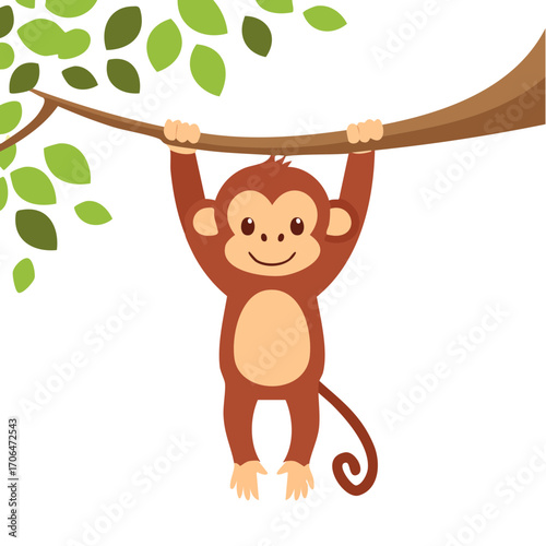 A cute monkey swinging from a tree branch, enjoying its habitat