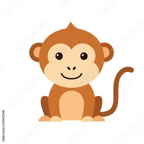 A cute cartoon monkey sitting and looking at the camera with a smile