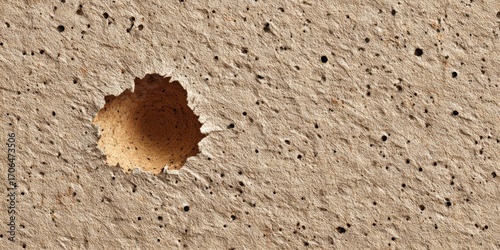 Bild auf Leinwand Brown Speckled Paper Texture with Torn Hole and Pronounced Grain Lines