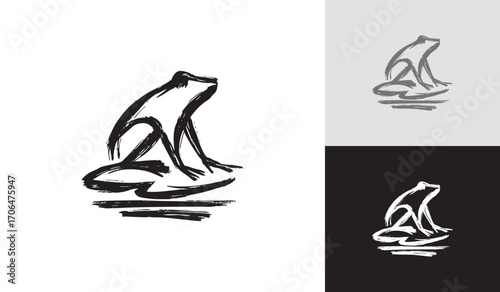 Brush Stroke Sitting Frog Artistic Logo Design