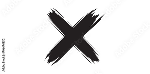 Black cross brush stroke textured grunge illustration design error mark graphic paint element symbol shape wrong
