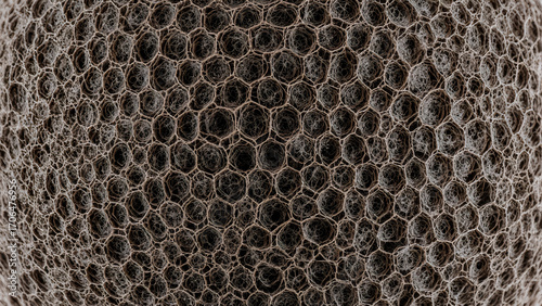 Macro texture of a wasp nest paper with intricate gray fibrous layers. Delicate honeycomb patterns for a unique organic background