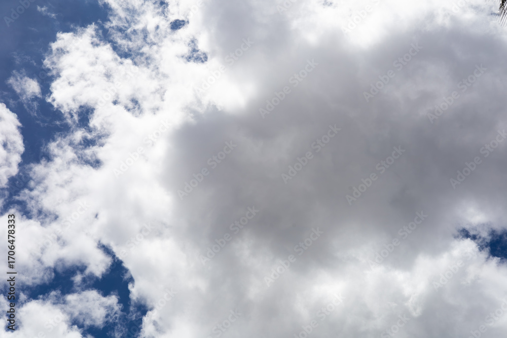 Obraz premium Scattered white clouds floating across a vivid blue sky, evoking peace and natural calm.