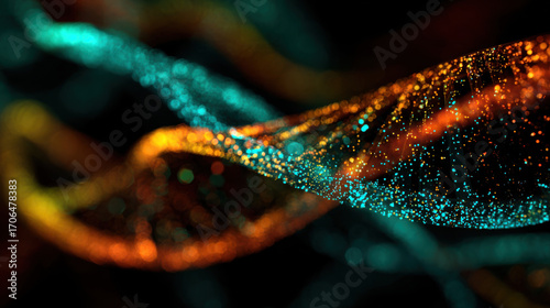Vibrant representation of dna structure showcasing colorful database system with glowing particles creating mesmerizing visual effect