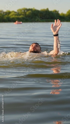 Man drowning in lake and asking for help